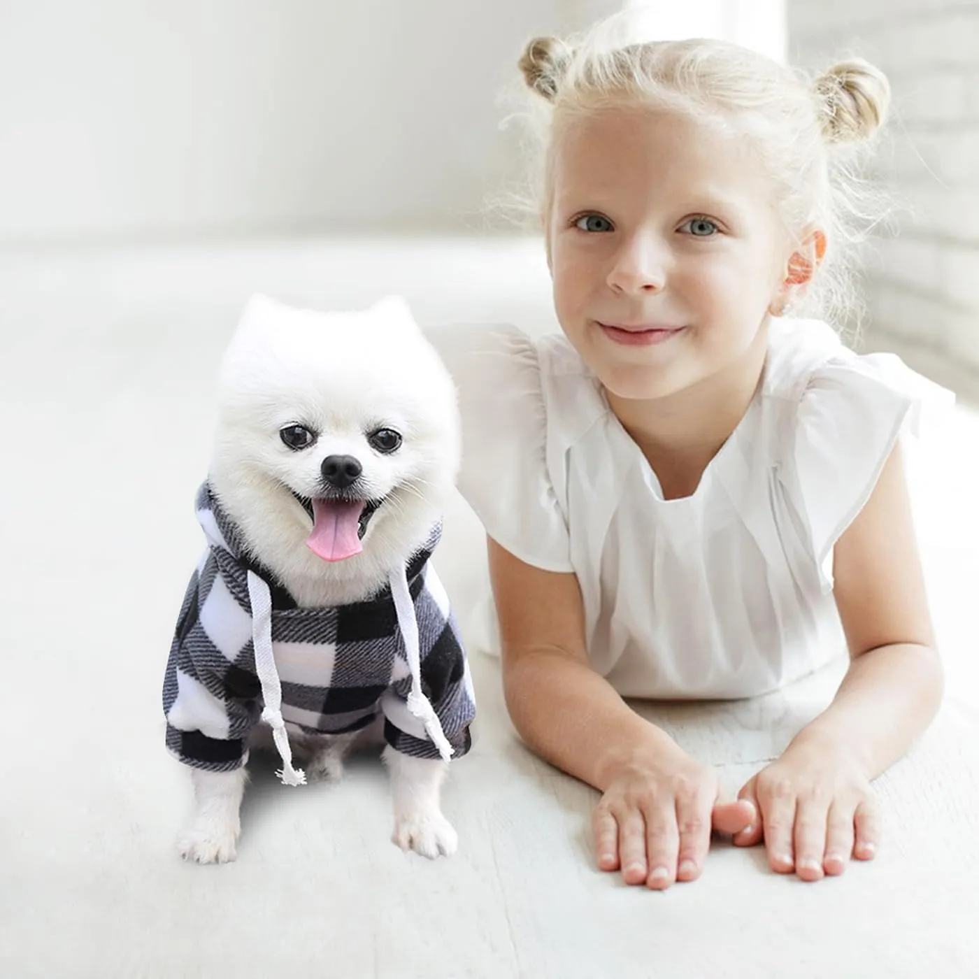 Plaid Dog Clothes Soft Brushed Fleece Hoodies for Puppy with Zipper Pocket Dog Winter Coat Cotton Sweatshirt Small - 4XL