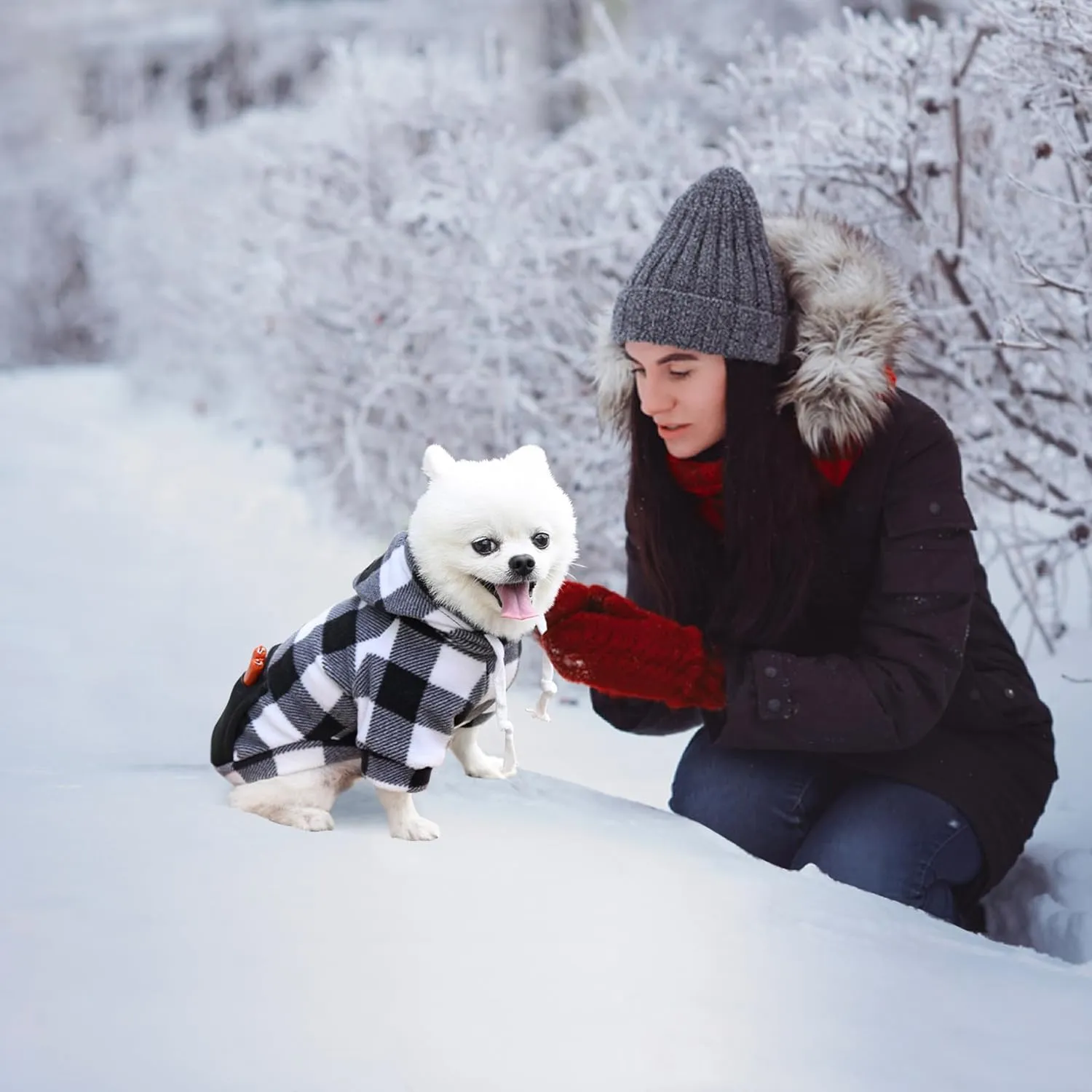 Plaid Dog Clothes Soft Brushed Fleece Hoodies for Puppy with Zipper Pocket Dog Winter Coat Cotton Sweatshirt Small - 4XL