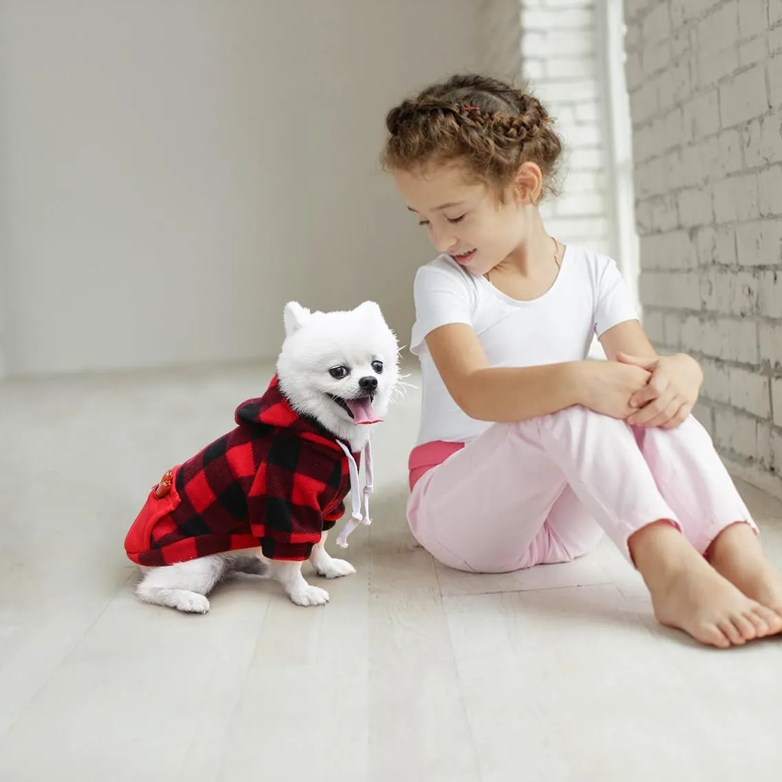 Plaid Dog Sweatshirt - Soft Brushed Fleece Hoodie with Zipper Pocket for Dogs Winter Coat - Cotton Pet Hoodie Small to 4XL