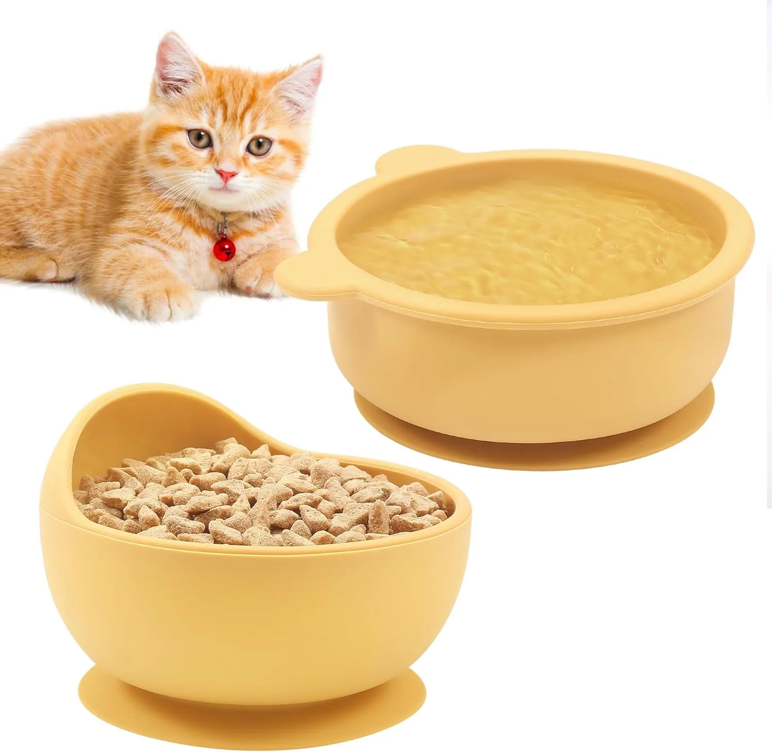 Raised Cat Bowls Non Slip Cat Dishes Set of 2, Silicone Elevated Kitten Bowl for Food and Water, Whisker Friendly Pet Feeding Bowls