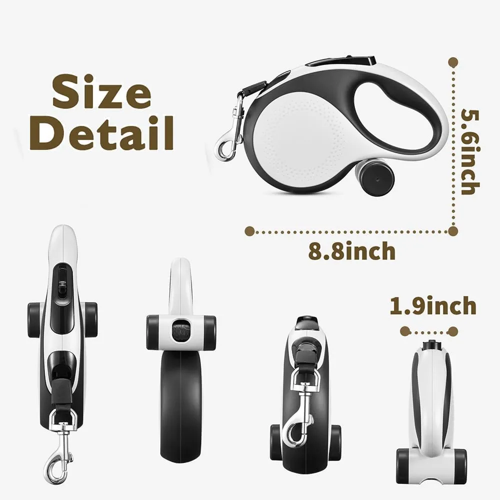 Retractable Dog Leash with Chew Proof Cable,26 ft Durable Pet Walking Leash for Large Medium Small Dogs up to 110 lbs, 360 untangled, One-Handed Brake. (White)