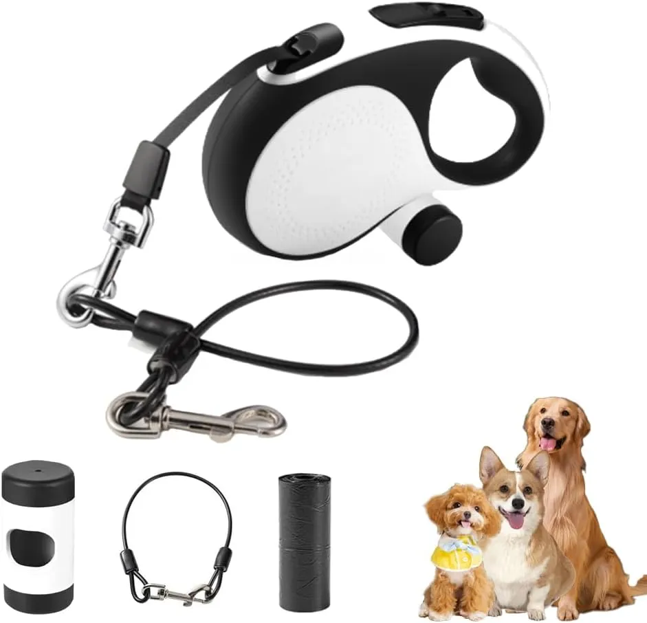 Retractable Dog Leash with Chew Proof Cable,26 ft Durable Pet Walking Leash for Large Medium Small Dogs up to 110 lbs, 360 untangled, One-Handed Brake. (White)