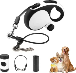 Retractable Dog Leash with Chew Proof Cable,26 ft Durable Pet Walking Leash for Large Medium Small Dogs up to 110 lbs, 360 untangled, One-Handed Brake. (White)