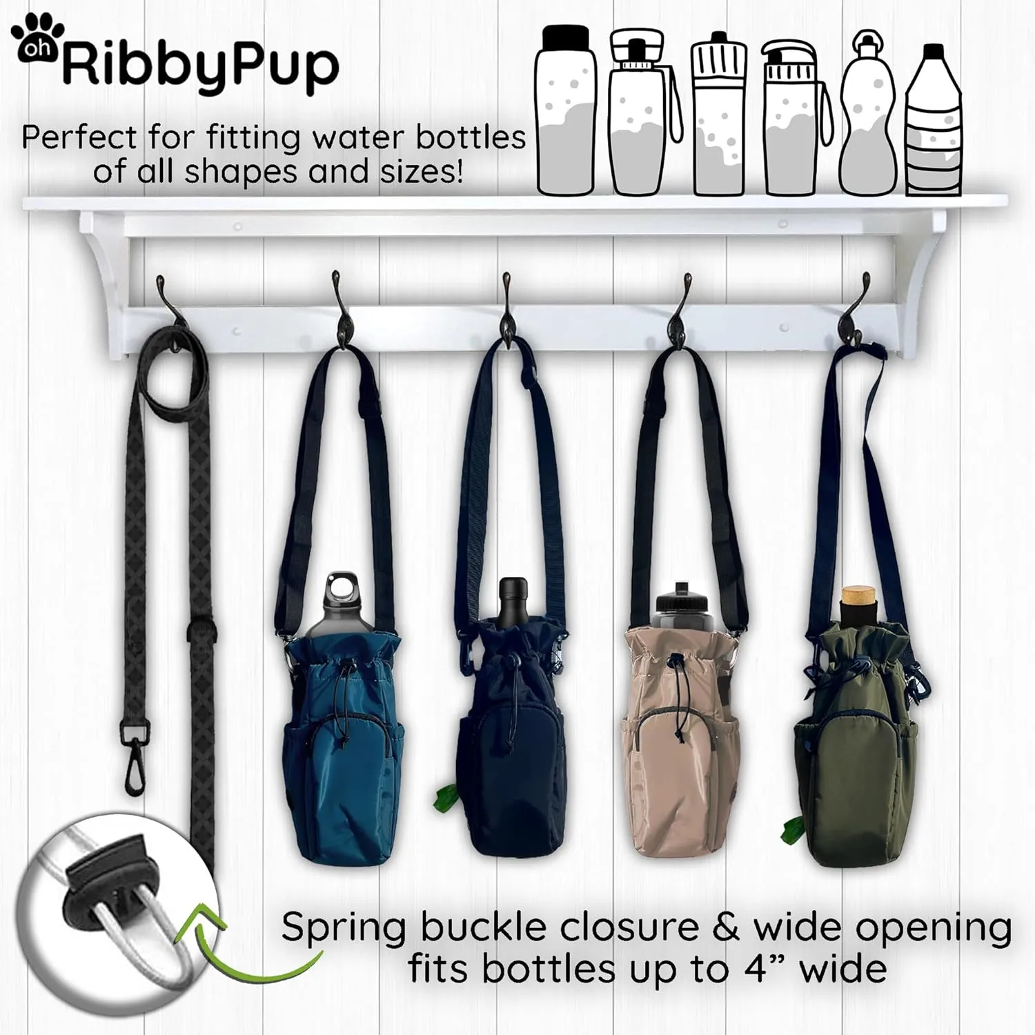 RibbyPup Waterproof Dog Walking Bag With Universal Water Bottle Holder, Built-In Poop Bag Dispenser, Unisex Cross Body Treat Pouch for Walking, Hiking, Training (Deep Teal)