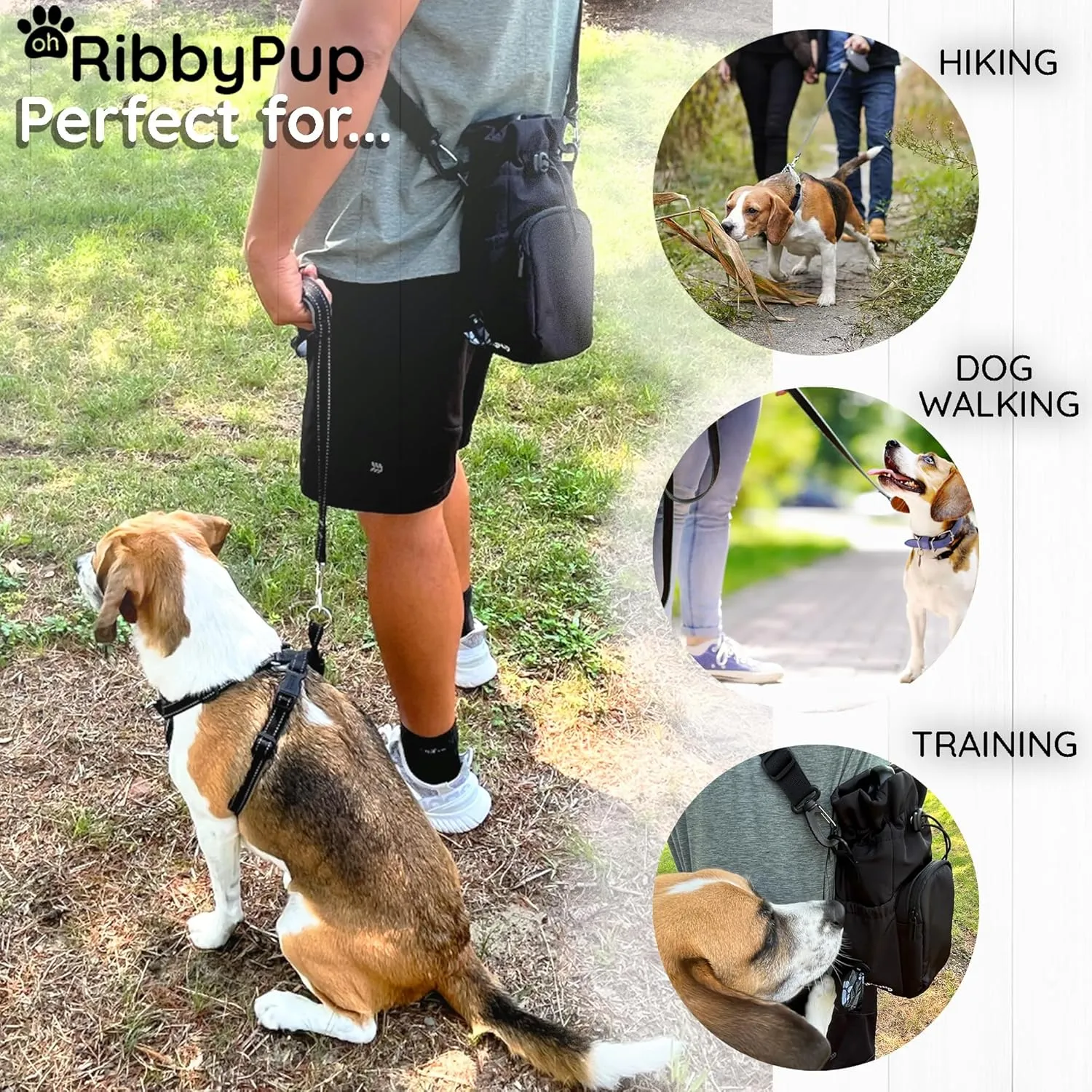 RibbyPup Waterproof Dog Walking Bag With Universal Water Bottle Holder, Built-In Poop Bag Dispenser, Unisex Cross Body Treat Pouch for Walking, Hiking, Training (Deep Teal)
