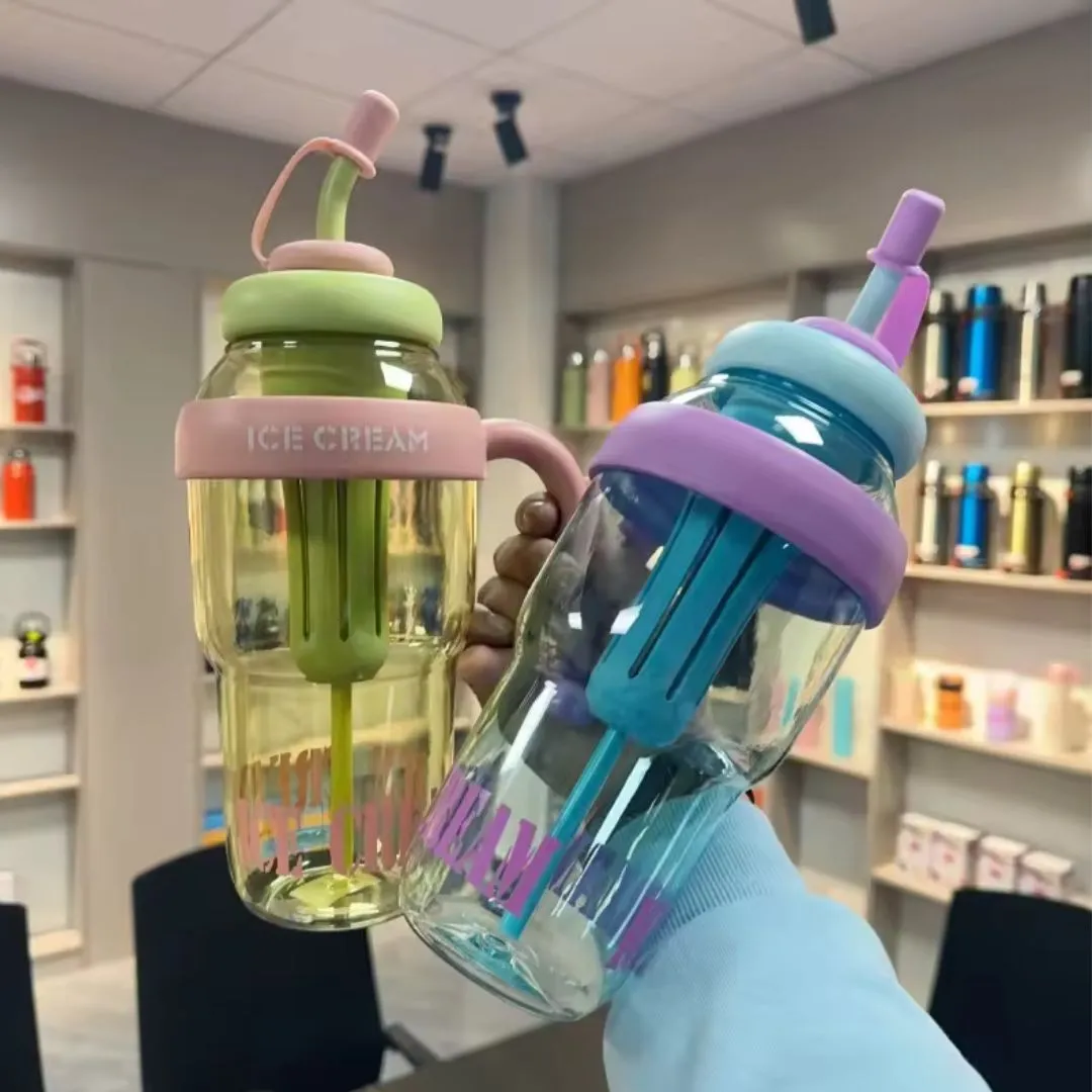 Summer Large Water Cup Straw Clear Coffee Cup Water Bottle (Pack of 1)