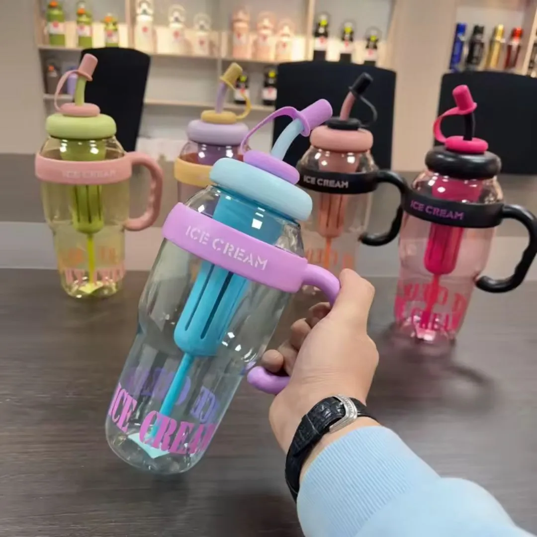 Summer Large Water Cup Straw Clear Coffee Cup Water Bottle (Pack of 1)
