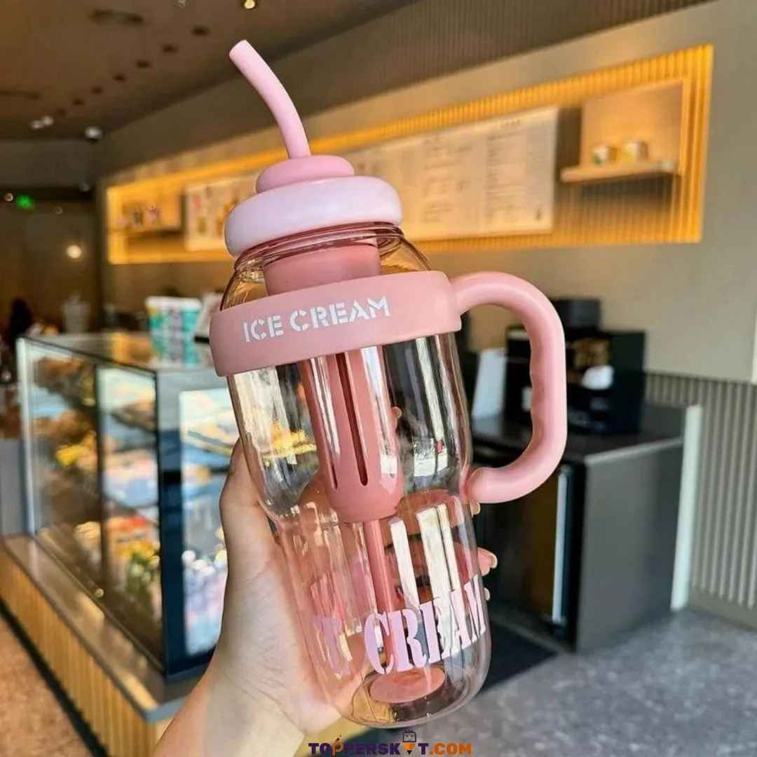 Summer Large Water Cup Straw Clear Coffee Cup Water Bottle (Pack of 1)