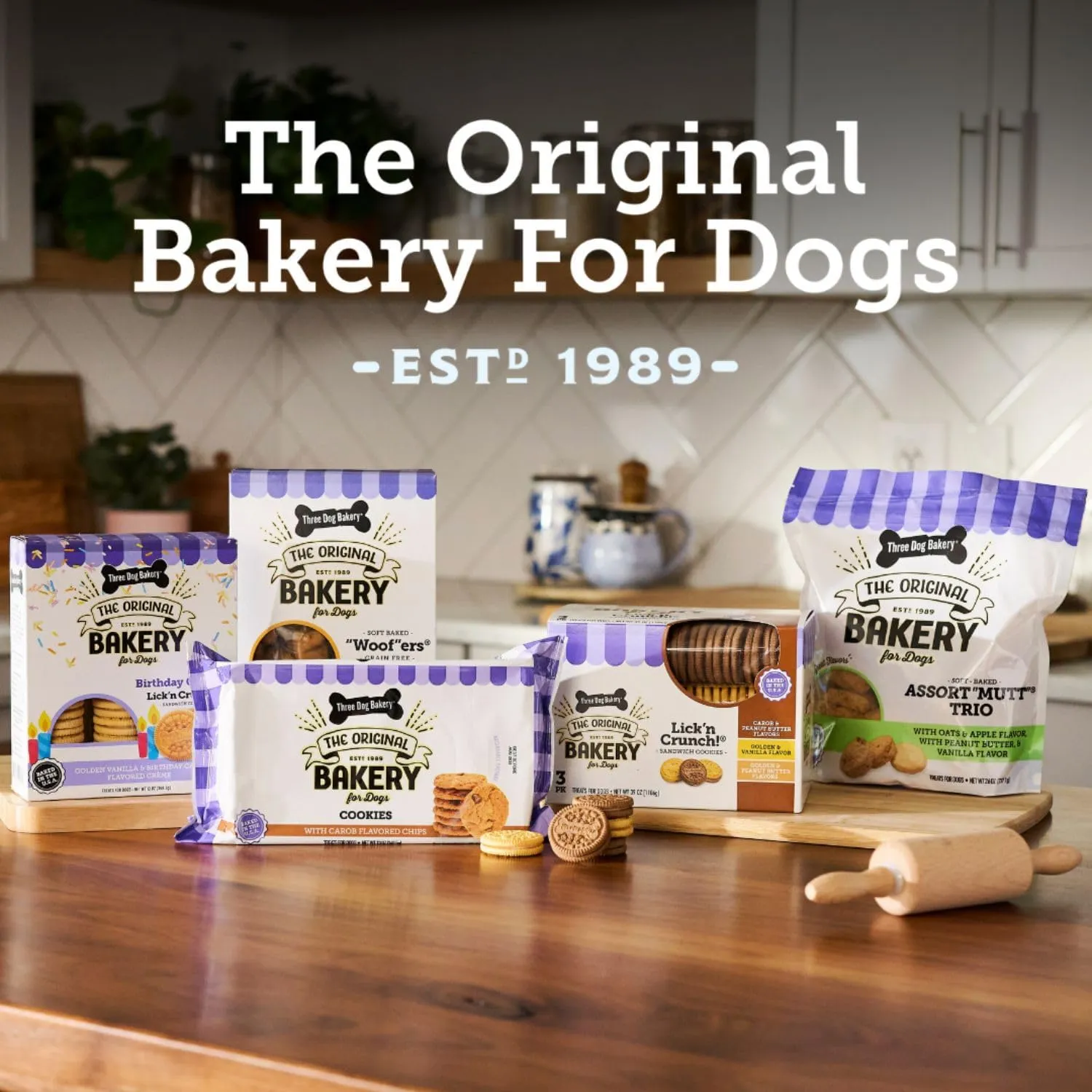 Three Dog Bakery Lick'n Crunch! Golden & Vanilla Dog Sandwich Cookies, 20 Count  Dog Treat Cookies, Puppy Cookies with Real Ingredients, Dog Birthday Cookies, Dog & Puppy Training Treats