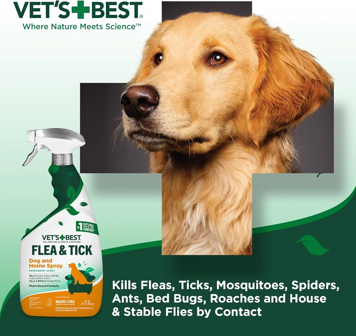 Vets Best Flea and Tick Home Spray  Plant-Based Flea and Tick Treatment for Dogs and Indoor Use  Natural Spray with Essential Oils for Pest Control in Home  32 oz Bottles, 2 Pack