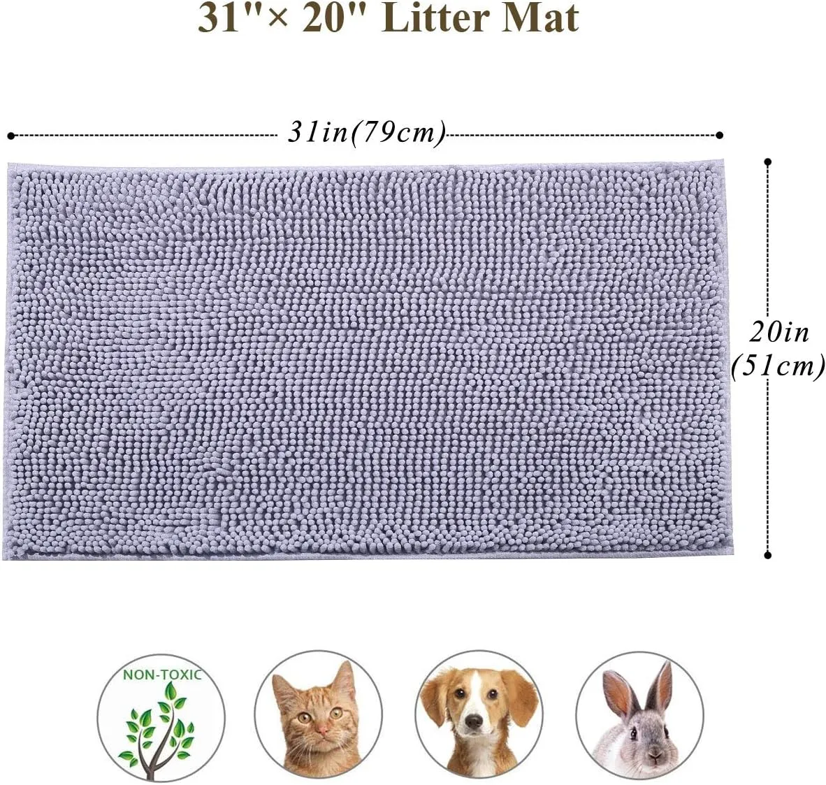 VIVAGLORY Cat Litter Mat, Litter Trapping Mat, 31" 20" Cat Kitty Litter Rug with Waterproof Back, Super Soft for Cat's Paws, Machine Washable, Grey